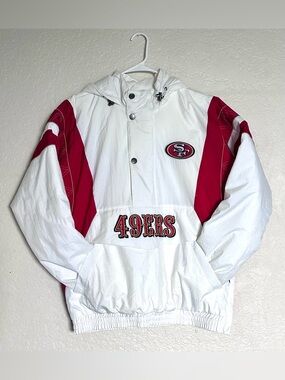 NFL 49ers Hooded Quilted Pullover  Starter Jacket, Size M, 100% Nylon shell
